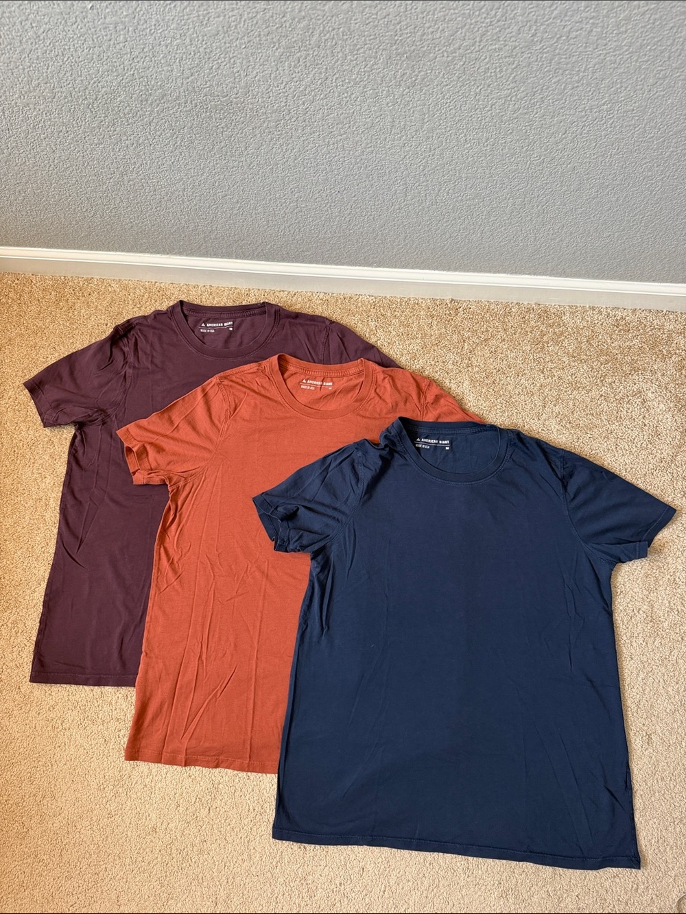 American Giant Short Sleeve Crew Tees - Navy, Rust, Burgundy Size Medium